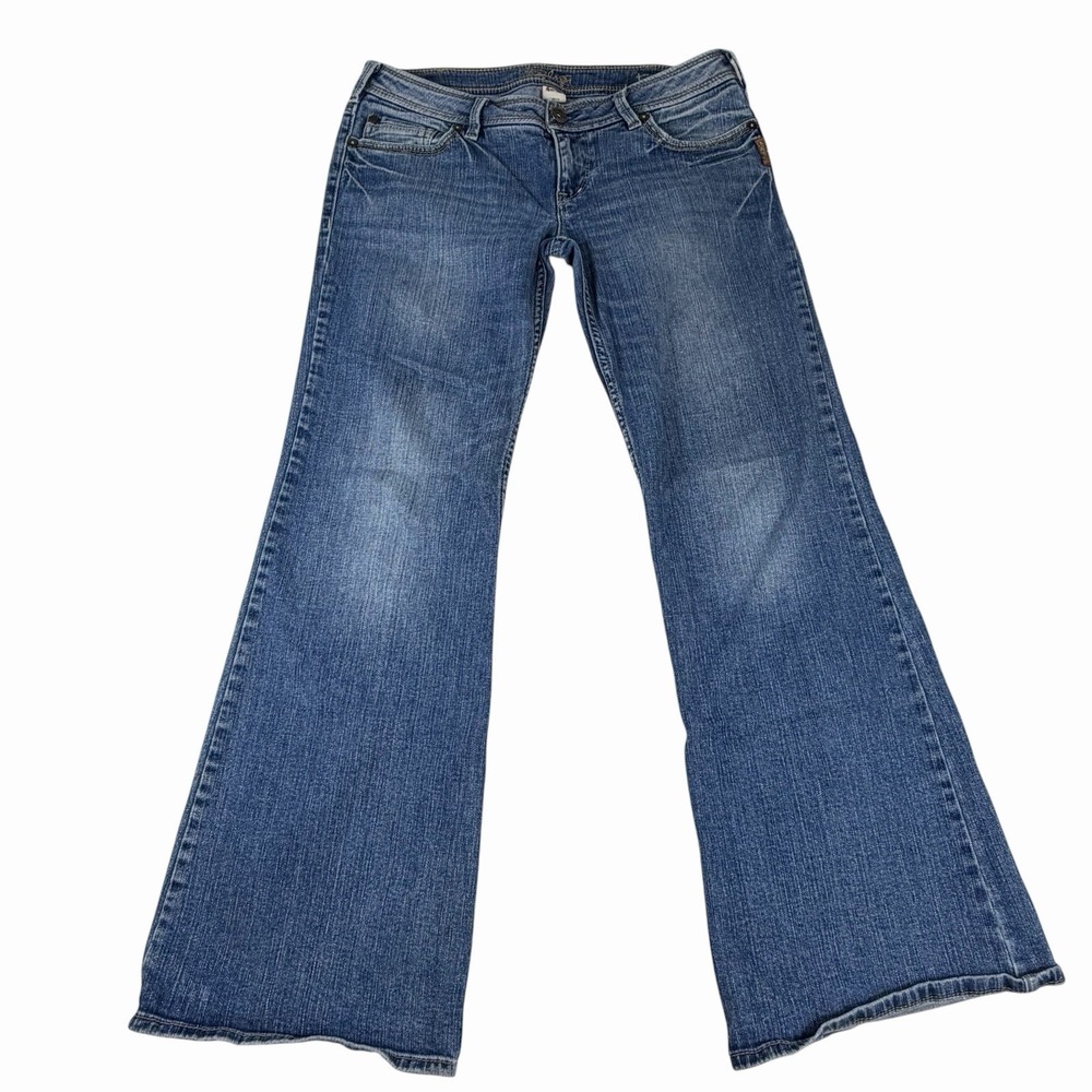 Silver Jeans Tia Flare Leg Jeans Womens 32x30 Blue Distressed Low Rise Y2K Boho